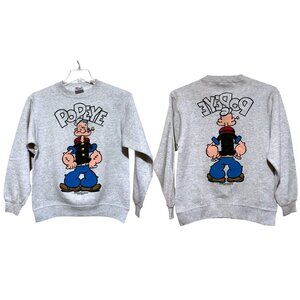 Vintage Y2K Single Stitch Sweatshirt M Popeye Looney Tunes Cartoon Graphic AOP